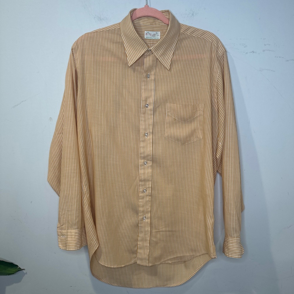 Vintage Laggen‎ Scandi Minimalist Yellow Pinstripe Button Down Shirt LARGE